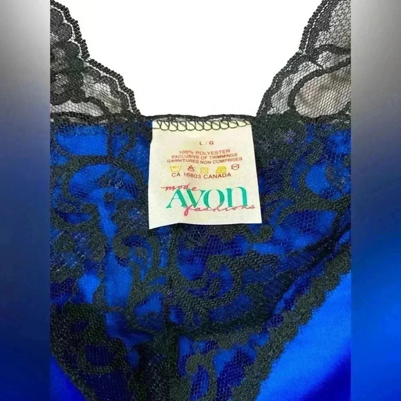NWOT, AVON Fashions, Lace-Trimmed Silky Negligee, Large, Blue - Picture 8 of 14